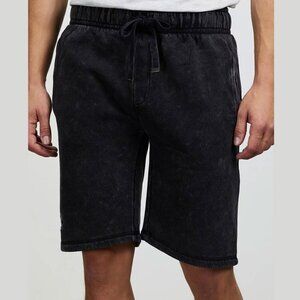 Kangol Men's Black Acid Wash Emblem Drawstring Shorts - Size XL - NWT